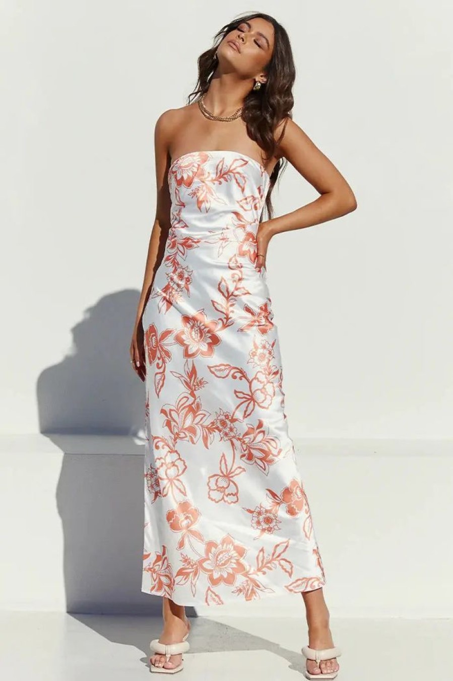 Clothing RUNAWAY THE LABEL Wedding Guest Dresses | Honolulu Slip Dress | White/Orange Qhite/Orange