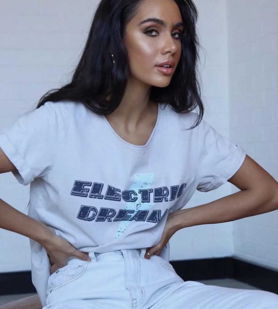 Clothing LOST IN LUNAR Other | Electric Dreams Tee Light Grey