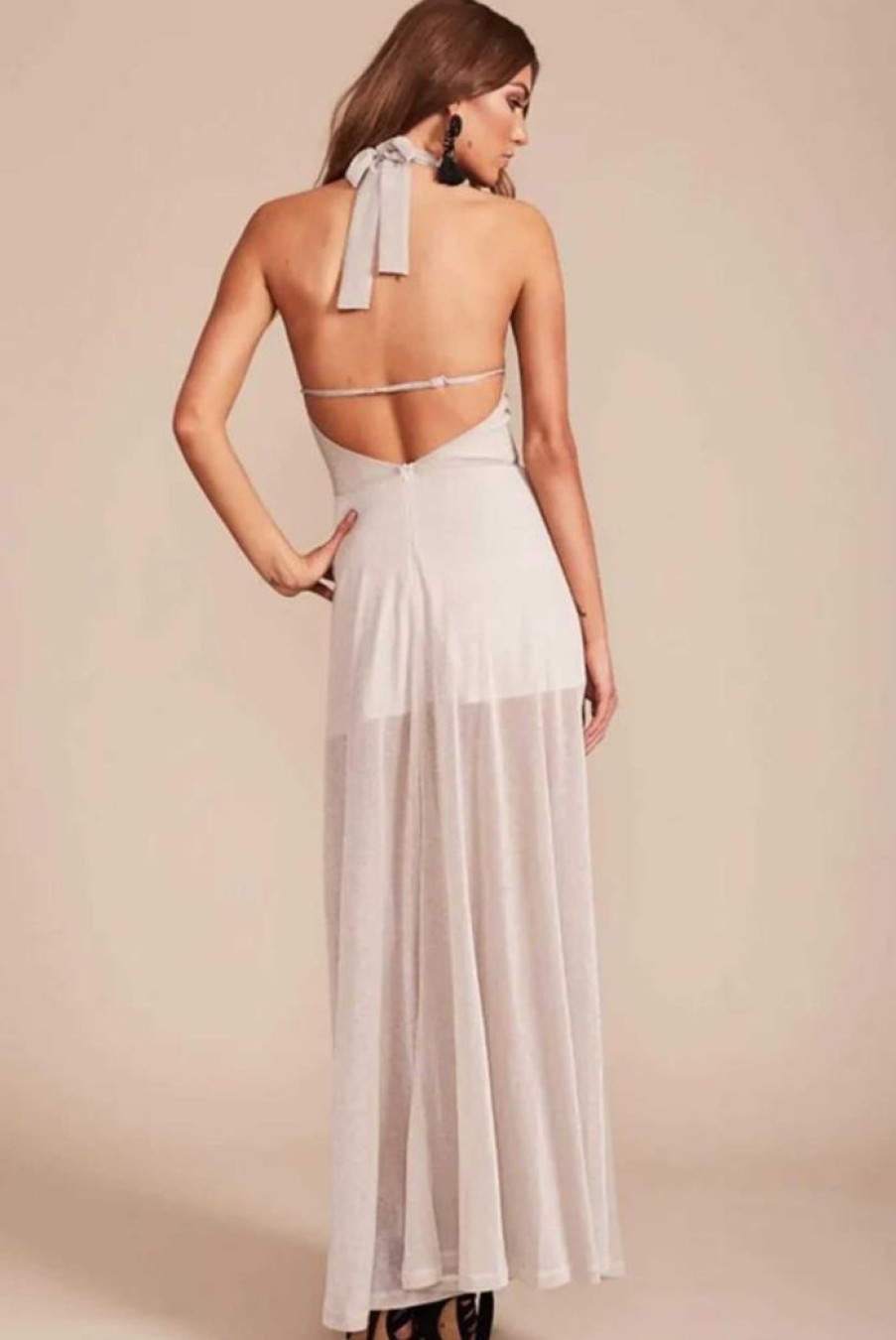 Clothing LIONESS Sale Dresses | Charmed Halter Maxi Dress Silver