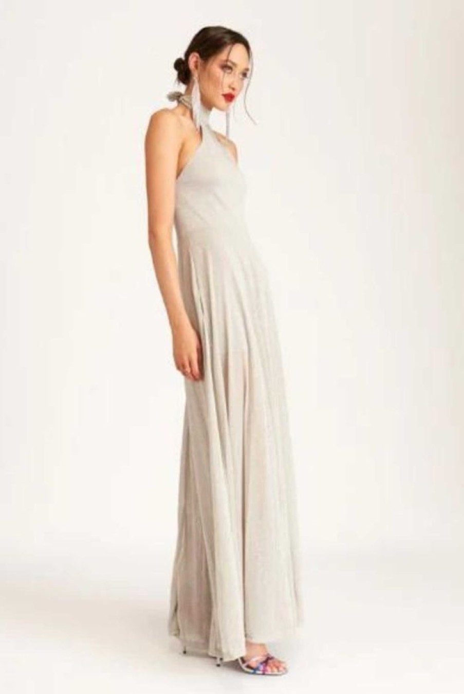 Clothing LIONESS Sale Dresses | Charmed Halter Maxi Dress Silver