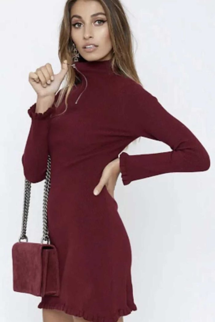 Clothing OSCAR Sale Dresses | Dark Rose Mini Dress Maroon