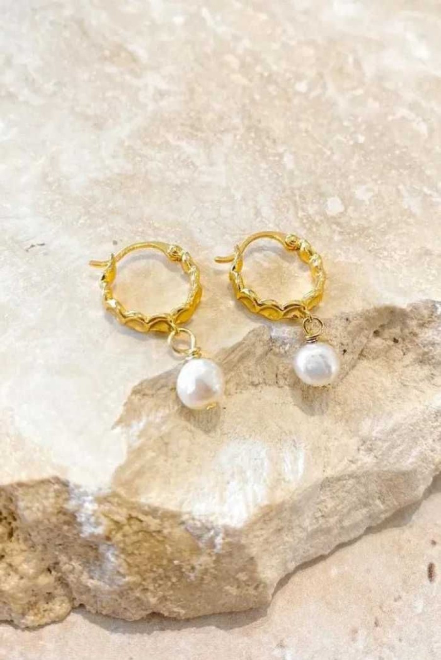 Accessories LUSTRE & SAGE 18K Gold Plated | Matina Freshwater Pearl Hoop Earrings 18K Gold Plated