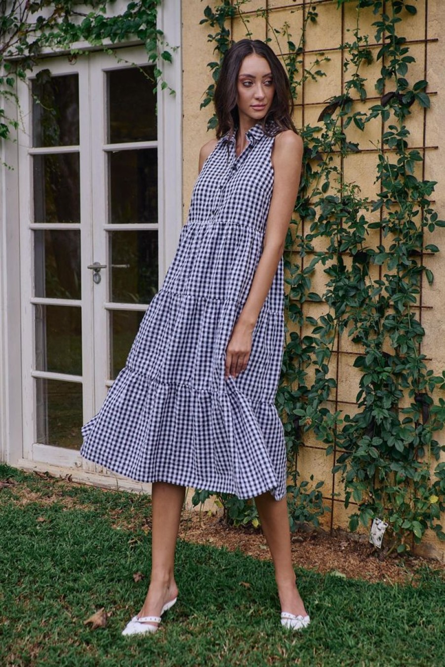 Clothing Madison The Label Day Dresses | Kimbra Dress | Gingham Black Gingham