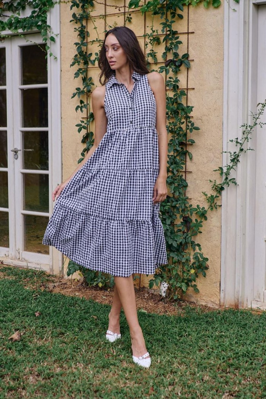 Clothing Madison The Label Day Dresses | Kimbra Dress | Gingham Black Gingham