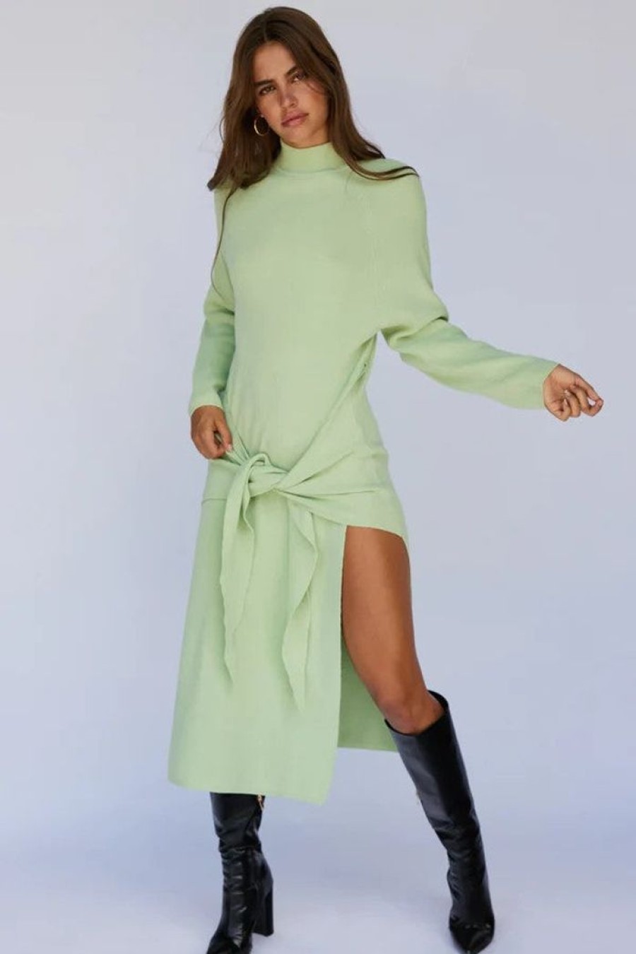 Clothing SNDYS Day Dresses | Tied Up Knit Dress Green