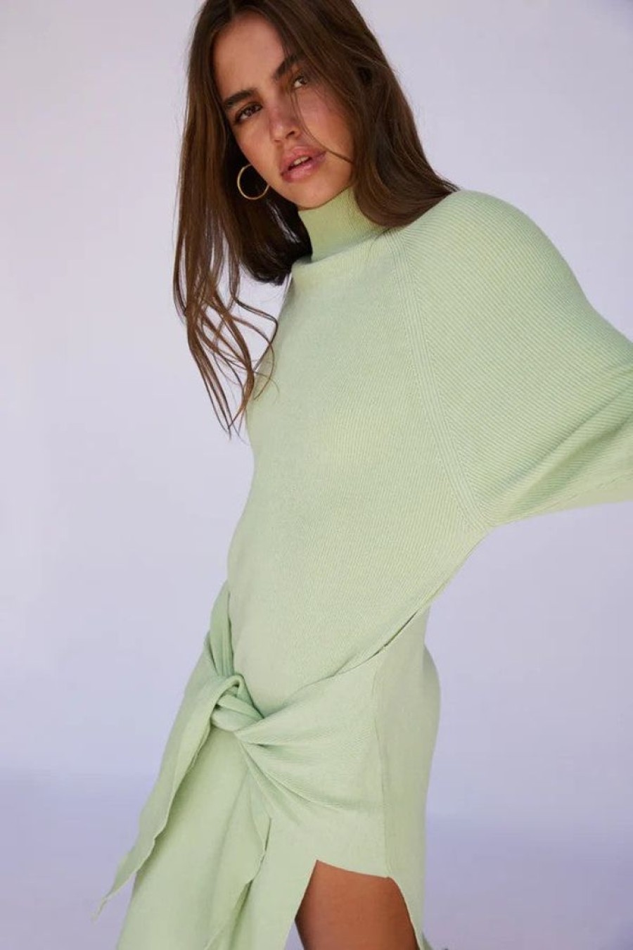 Clothing SNDYS Day Dresses | Tied Up Knit Dress Green