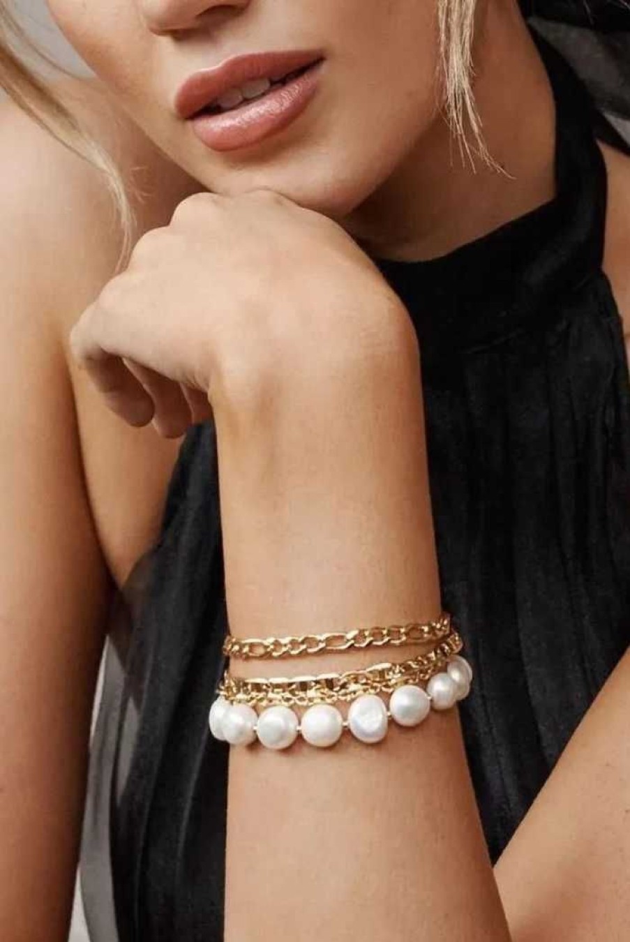 Accessories LUSTRE & SAGE 18K Gold Plated | Maria Pearl T-Bar Bracelet Gold Plated