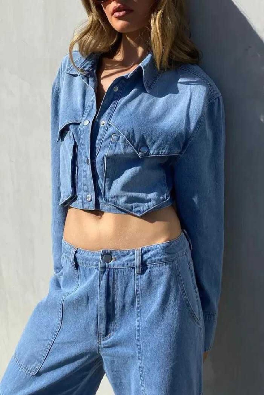 Clothing MADISON THE LABEL Crop Tops | Argo Crop Shirt | Denim Blue Denim