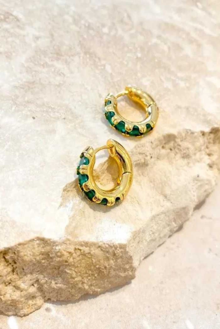 Accessories LUSTRE & SAGE 18K Gold Plated | Ruby Small Hoop Earrings | 18K Gold Plated Green