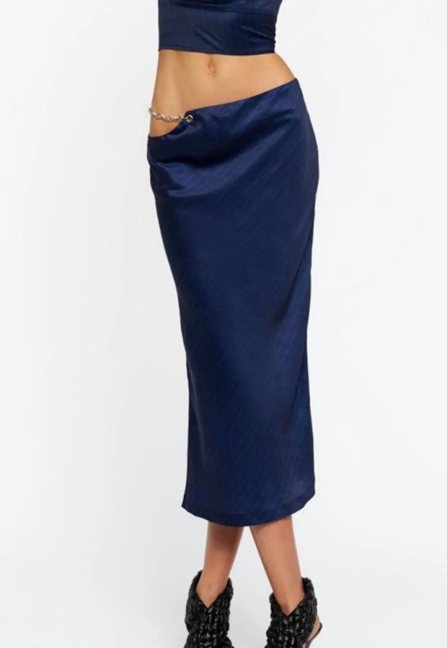 Clothing LIONESS Skirts | Lion'S Den Slip Skirt Midnight Pinstripe