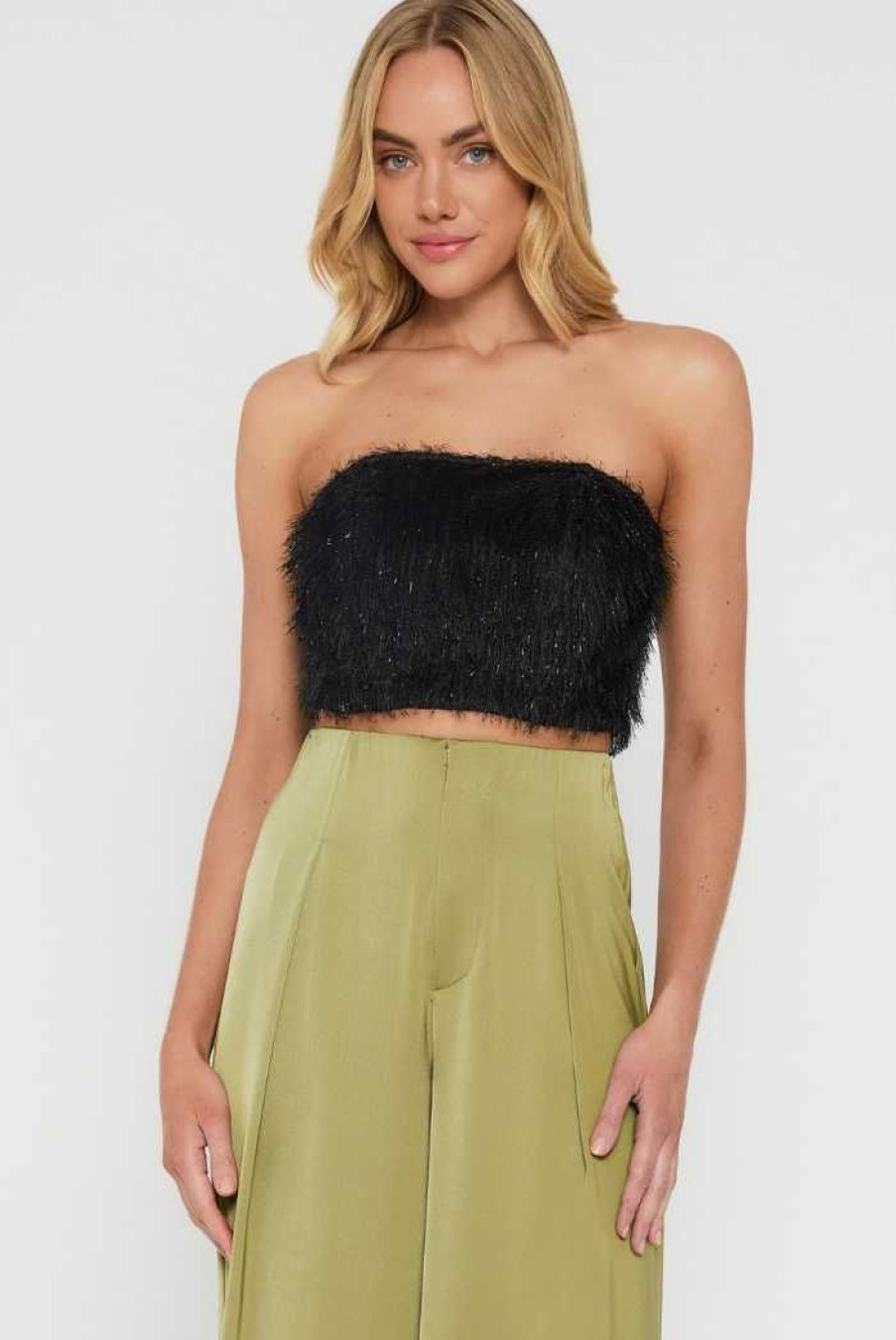 Clothing WINNIE & CO Other | Dianna Strapless Fringe Top Black