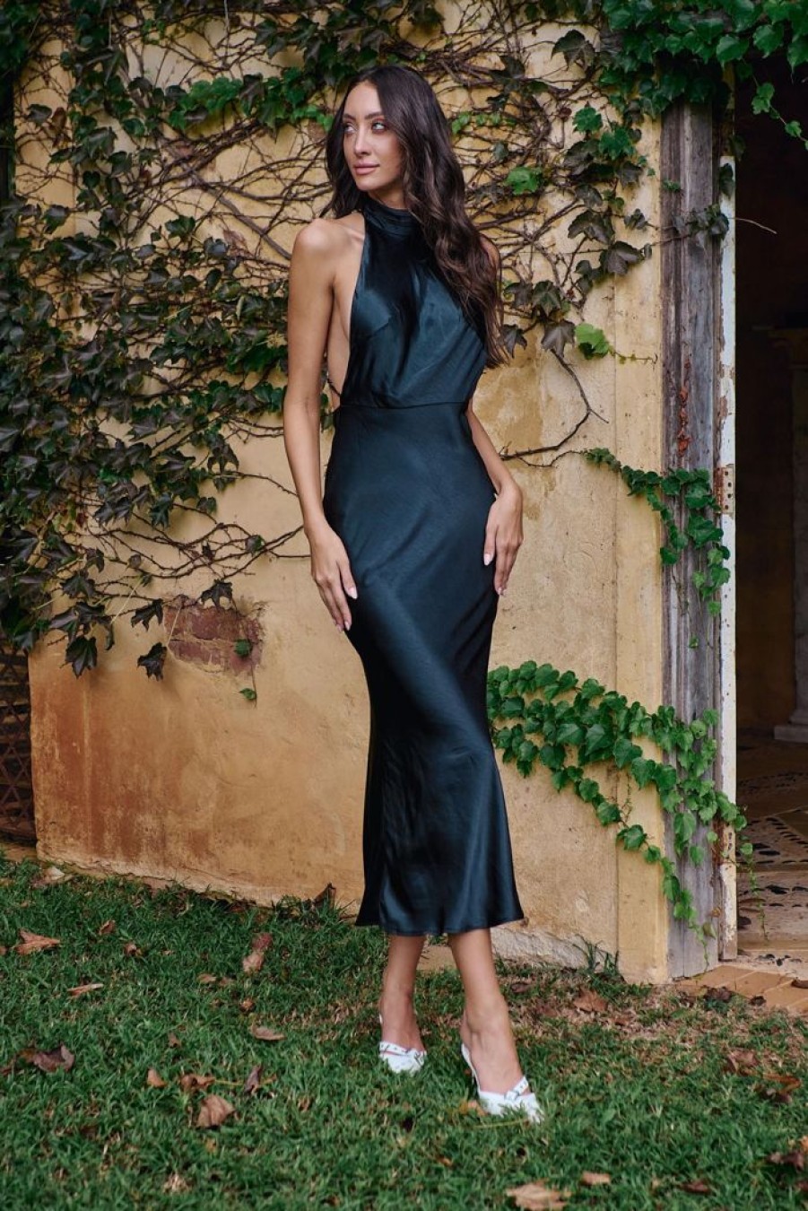 Clothing SAINTS + SECRETS Black Dresses | Robin Pearl Satin Maxi Dress Black