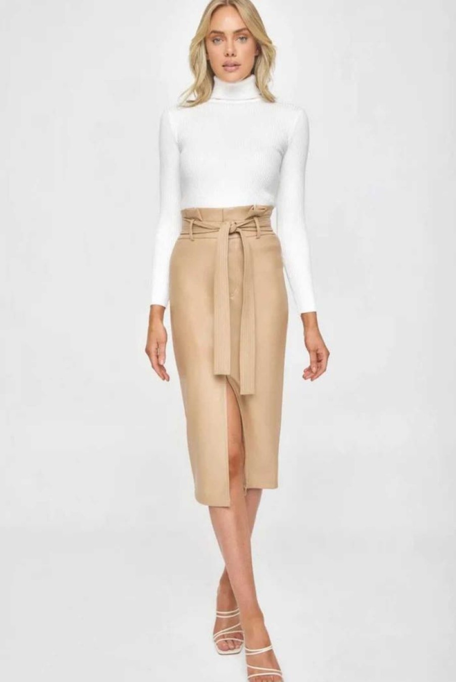 Clothing STYLE STATE Skirts | Thalia Faux Leather Paperbag Midi Skirt Camel