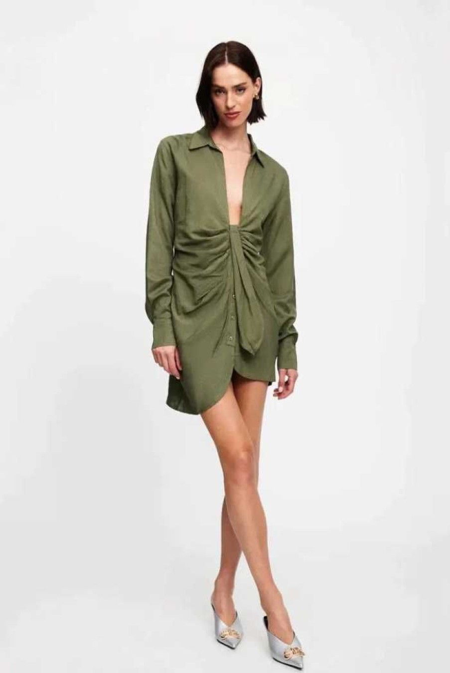 Clothing LIONESS Sale Dresses | Rendezvous Plunge Dress | Khaki