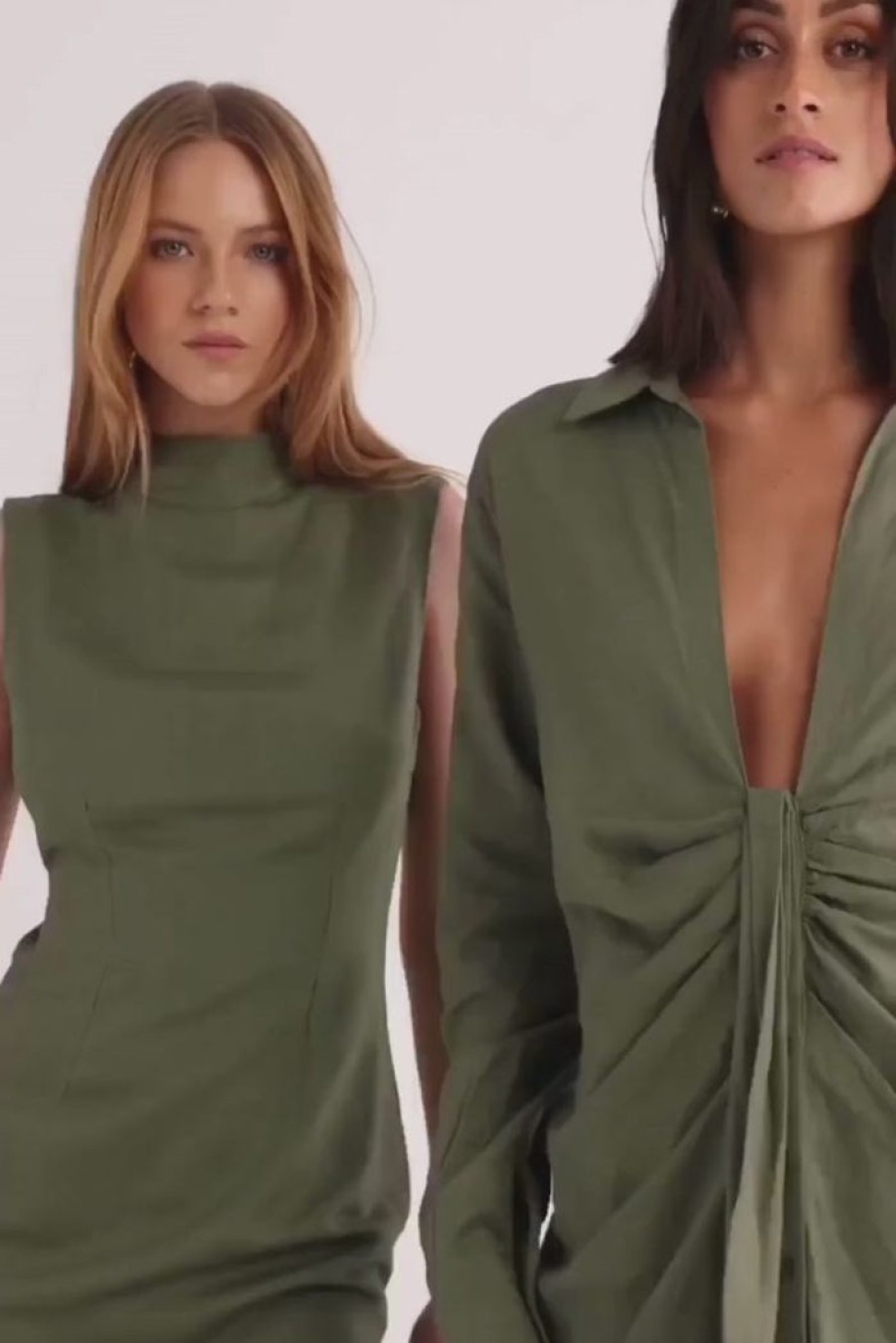 Clothing LIONESS Sale Dresses | Rendezvous Plunge Dress | Khaki