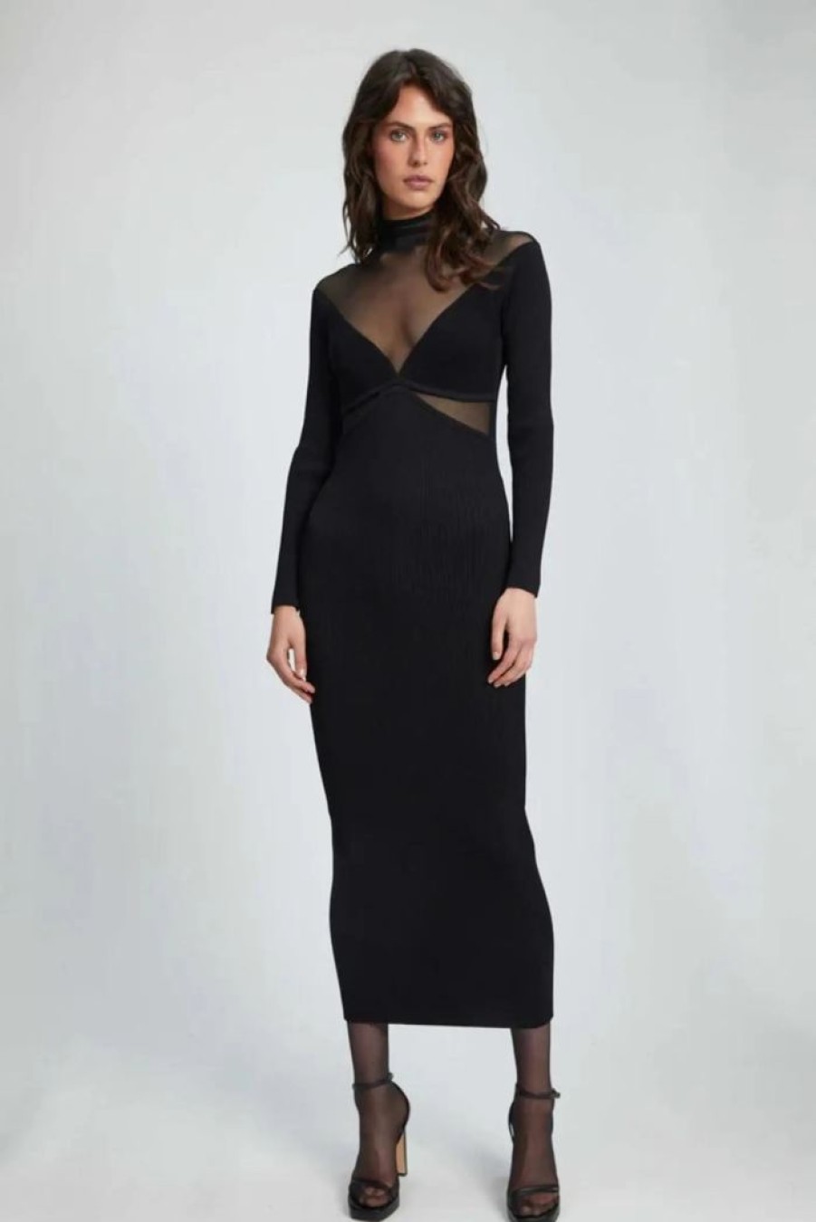 Clothing BARDOT Black Dresses | Aperol Knit Midi Dress Black