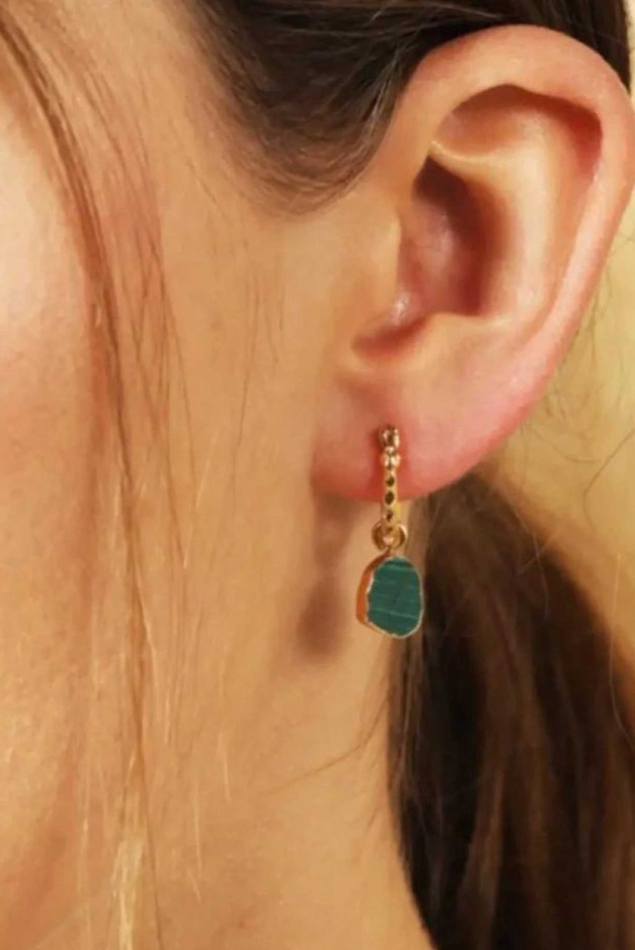 Accessories LUSTRE & SAGE 18K Gold Plated | Esmeralda Stone 18K Gold Plated Earrings