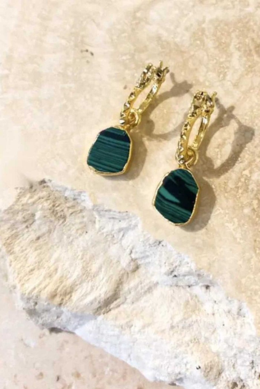 Accessories LUSTRE & SAGE 18K Gold Plated | Esmeralda Stone 18K Gold Plated Earrings