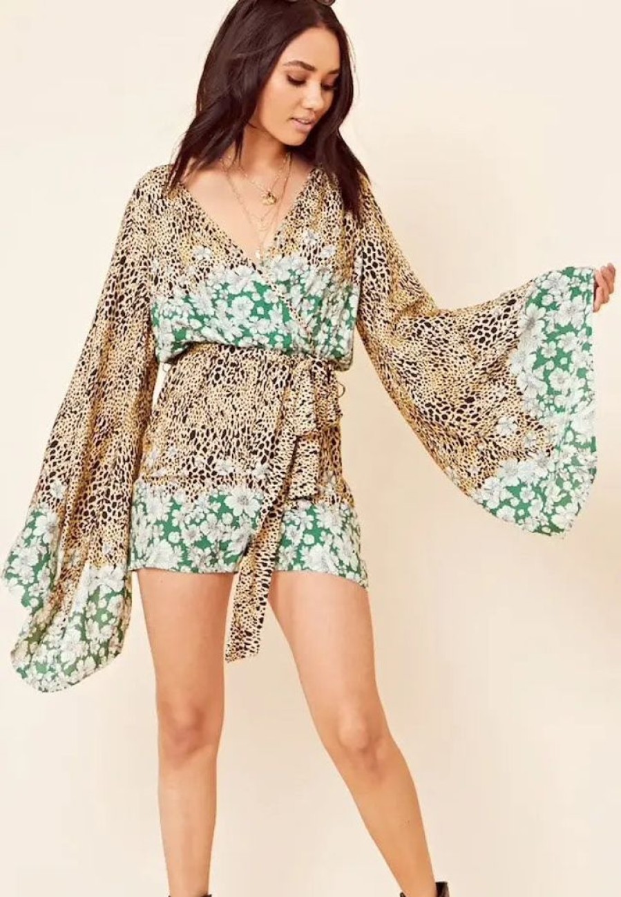 Clothing INFLUENCE | Angel Romper | Floral &Leopard Print Green