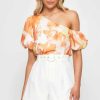 Clothing EXCLUSIVE Other | Dolores Asymmetric Puff Sleeve Top Orange