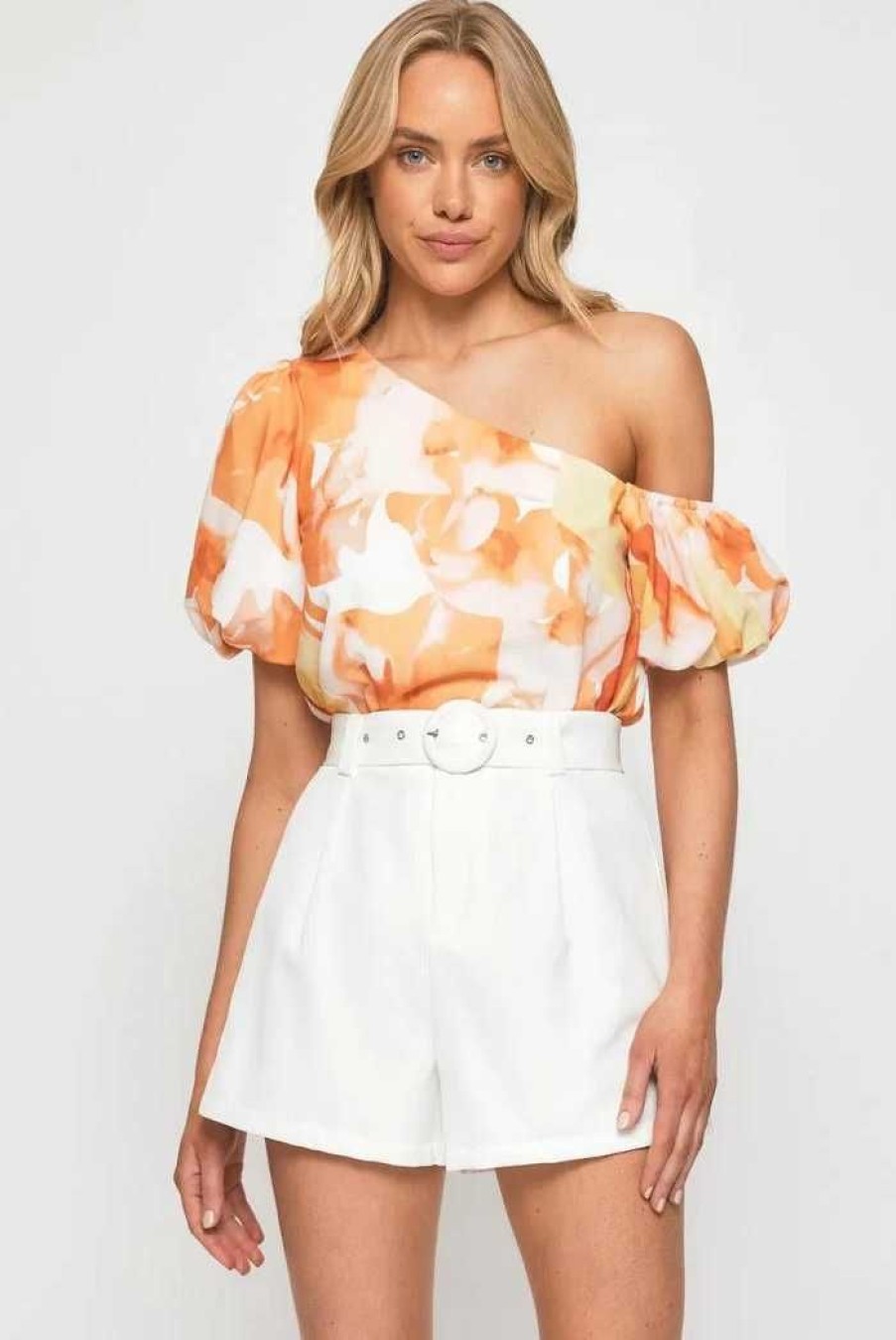 Clothing EXCLUSIVE Other | Dolores Asymmetric Puff Sleeve Top Orange